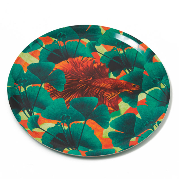 Gangzai round Tray, Orangino paint Lacquer multicolor, side